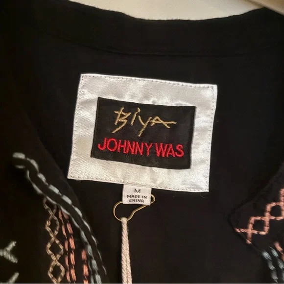 Johnny Was Black Top with Colorful Embroidery - Picture 4 of 5